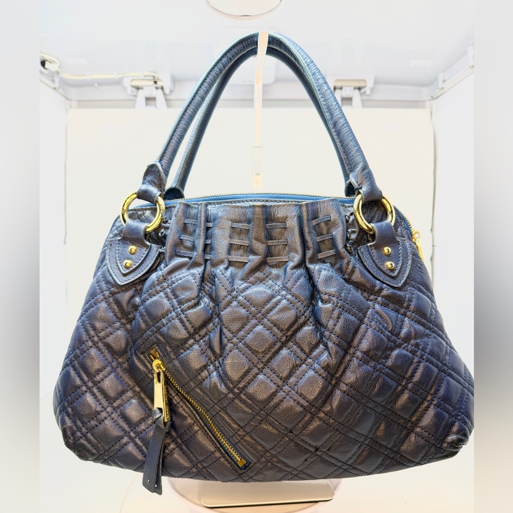 Marc Jacobs Navy Quilted Leather Cecilia Satchel Navy Blue Gold Hardware Bag